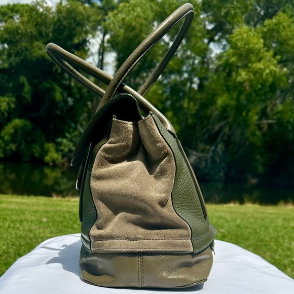 DVF Diane Von Furstenberg Harper Laurel Leather 2Tone Camo Green Shoulder Bag - Picture 7 of 16